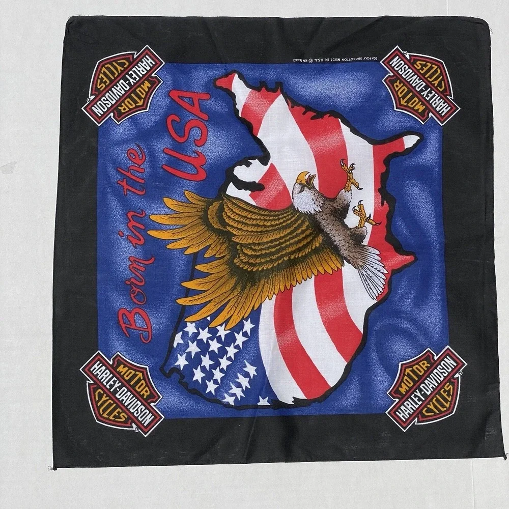 New VTG Harley Davidson Scarf Bandanna Eagle Flag 21